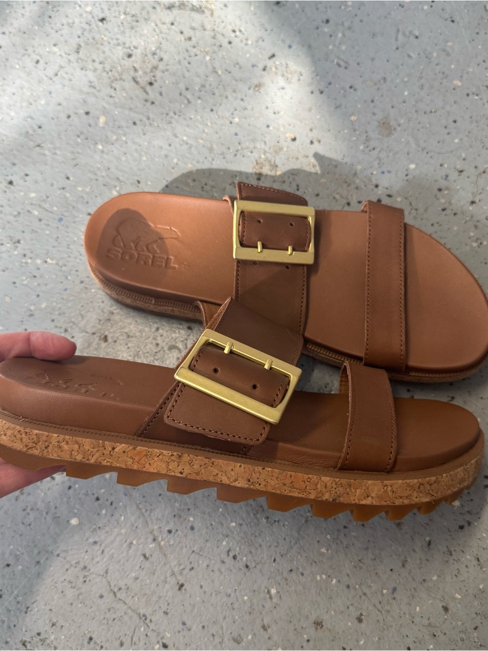 Sorel Roaming Buckle Slide sandals brown leather - Picture 3 of 8